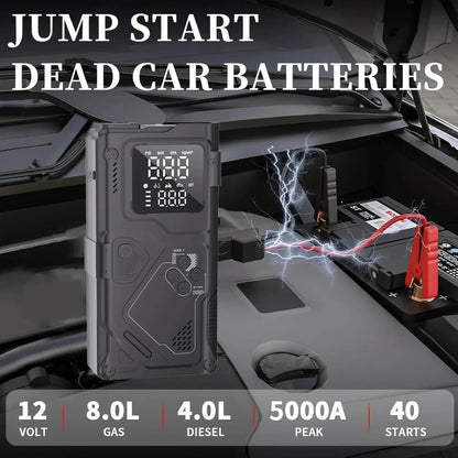 YINGBOOST Car Jump Starter with Air Pump Peak 5000A Booster &150PSI Tire Inflator with DC Power Cord Power Bank 400LM LED Light