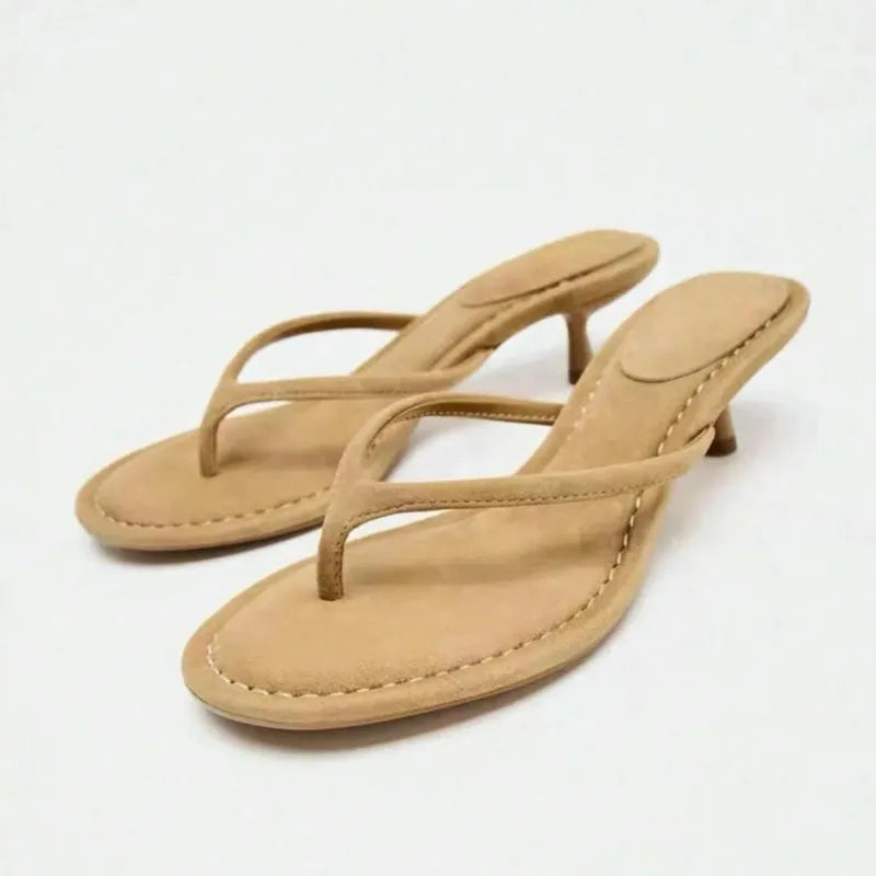 2026 New Brand Fashion Clip Toe Low Heel Women Slippers Ladies Elegant Beach Vacation Dress Slides Concise Summer Shoes