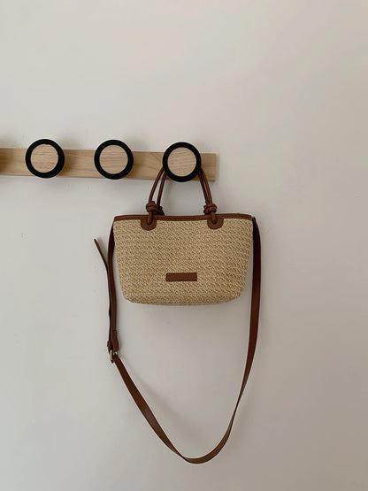 Summer Vacation Women's Beach Straw Shoulder Bag Retro Design Ladies Portable Crossbody Bags Knot Basket Woven Tote Handbags