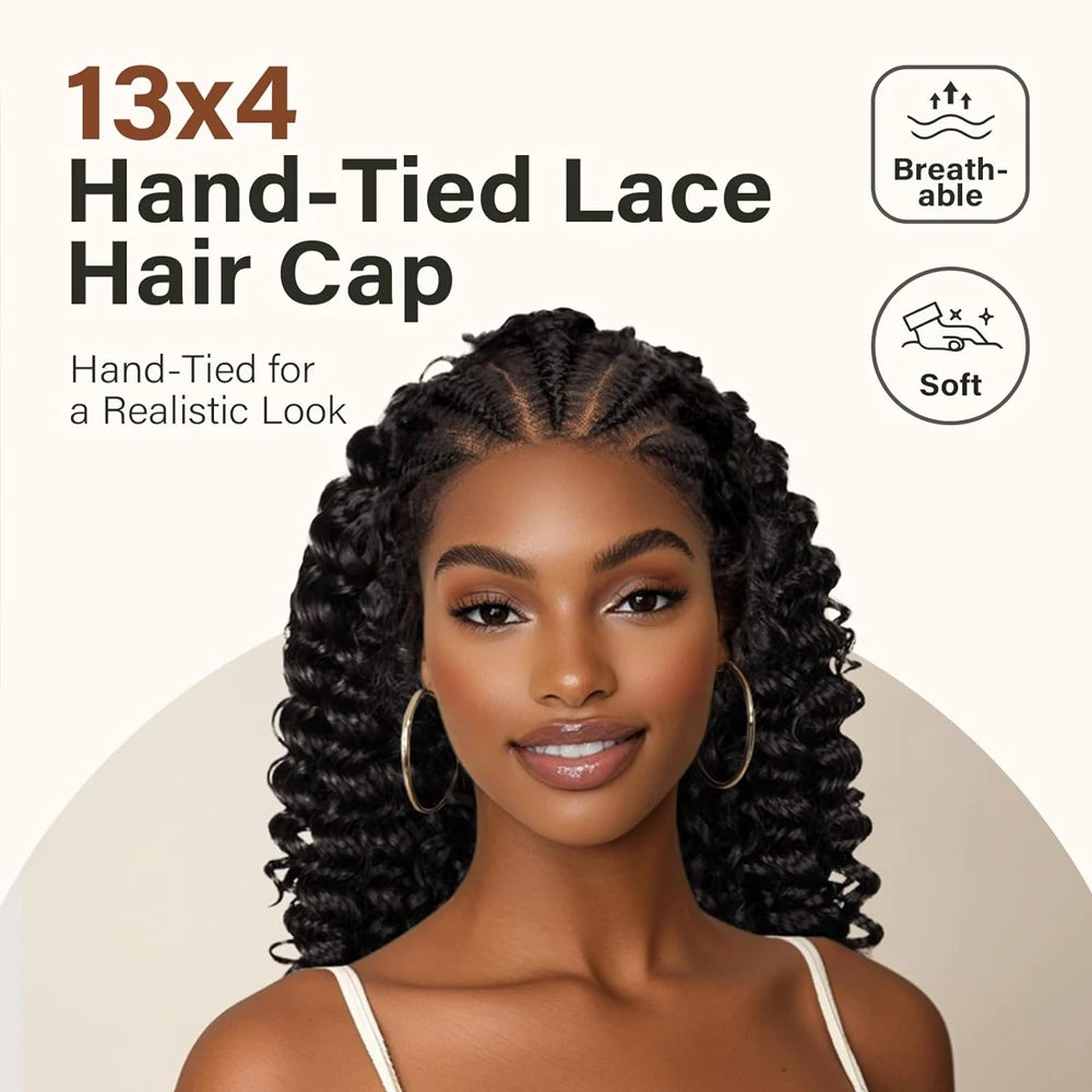 Kinky Curly Braided Wig With Baby Hair Natural Color Curly 13X4 Transparent Synthetic Lace Front Wigs Braid Wig For Black Women
