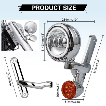 Motorcycle 4.5'' LED Headlight Auxiliary Fog Passing Lighting Bracket For Touring Road King Street Glide Turn Signal Spot