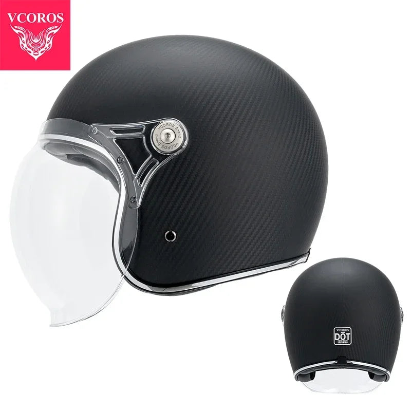 VCOROS Carbon fiber Retro Motorcycle Helmet Half Open face helmet fiberglass Cascos para motos DOT Certification