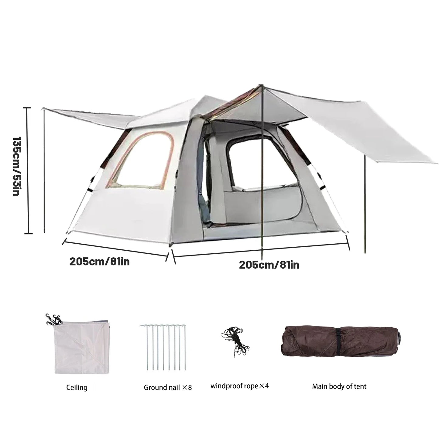 Foldable Portable Camping Tent Enhanced Ventilation Waterproof Wind & Rain Resistant With Storage Bag