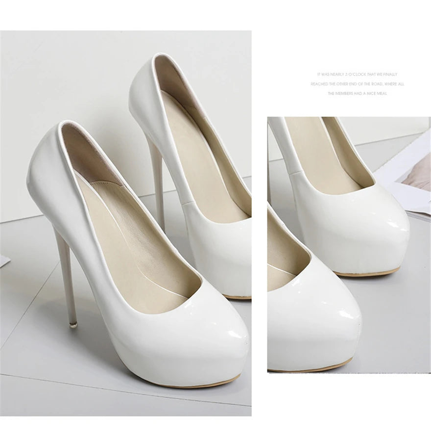 Big Size 35-47 Patent Leather Red Wedding Shoes 2025 Women Round Toe Super High Heels 16cm Pumps Sexy Platform Party Shoes Woman
