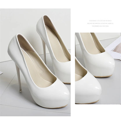 Big Size 35-47 Patent Leather Red Wedding Shoes 2025 Women Round Toe Super High Heels 16cm Pumps Sexy Platform Party Shoes Woman