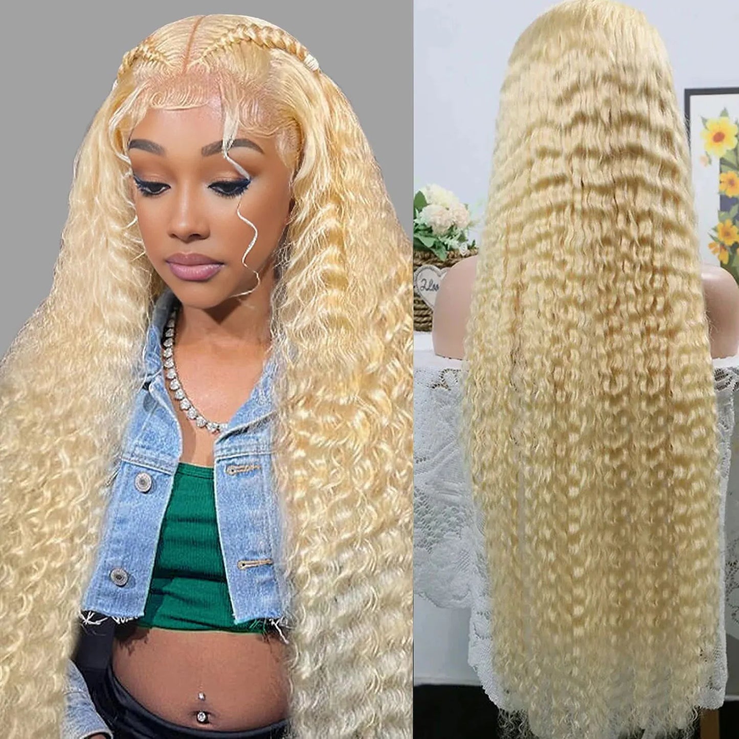 Deep Wave Wigs Human Hair Lace Front 613 13x6 HD Transparent Curly 200% Density Pre Plucked Lace Frontal Wig For Women 30 Inch