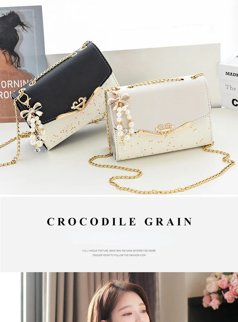 Pouch Ladies PU Leather Handbag with Tassel Pendant Fashion Messenger Bag Women Trendy Sequin Single Shoulder Bags