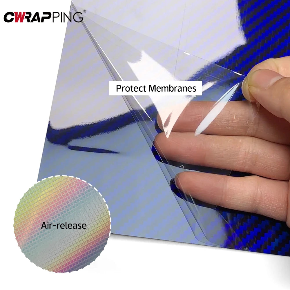 Laser Blue Carbon Fiber Car Stickers Glossy Holographic Color Change Film Self-Adhesive Vinyl Car Wrap Cover Air Release Foil