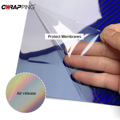 Laser Blue Carbon Fiber Car Stickers Glossy Holographic Color Change Film Self-Adhesive Vinyl Car Wrap Cover Air Release Foil