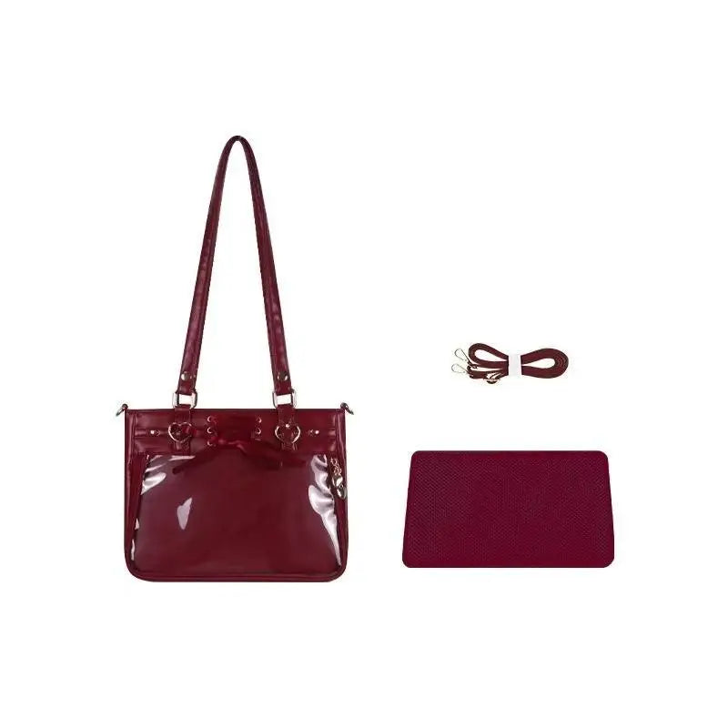 JIAERDI Transparent Ribbon Bow White Ita Bag Women Harajuku Aesthetic Large Capacity Shoulder Bags Lady Versatile Satin Handbag