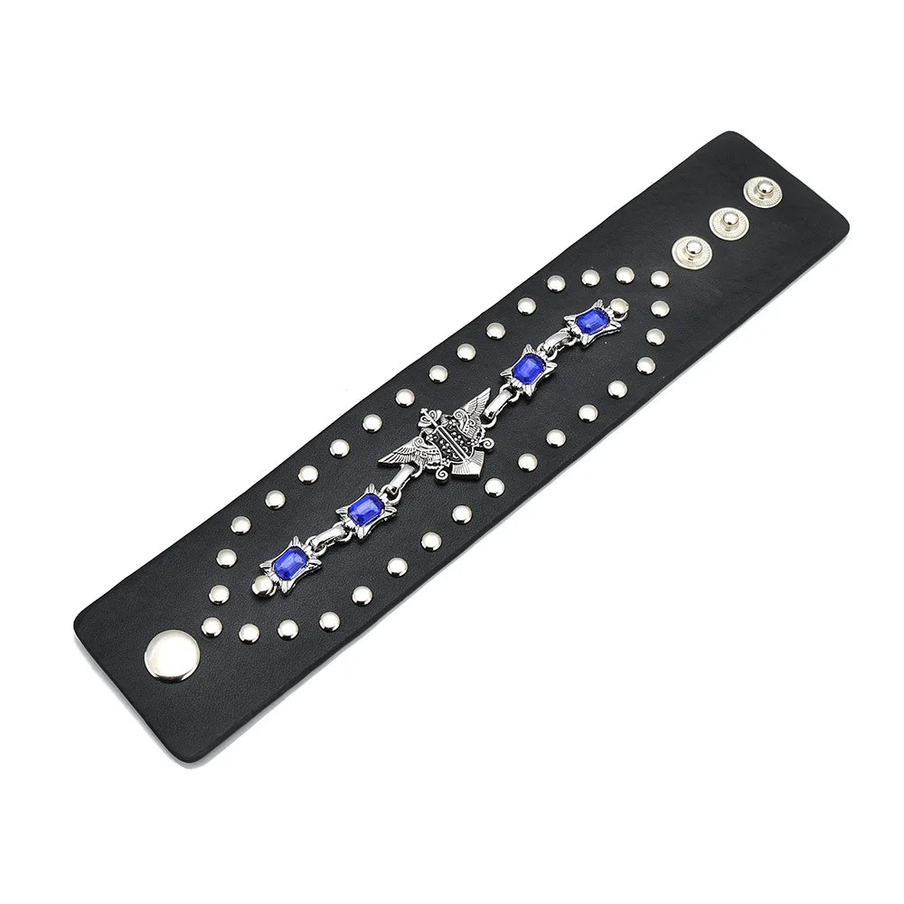 leather punk bracelet Black PU Leather Bracelet For Women Men Vintage Punk Wide Bangles Jewelry