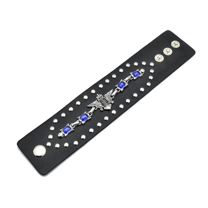 leather punk bracelet Black PU Leather Bracelet For Women Men Vintage Punk Wide Bangles Jewelry