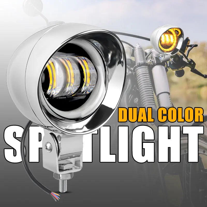 Motorcycle LED Spot Driving Light Dual Color Headlight Auxiliary Spotlight Lamp ATV Scooter Moto Fog Light for Honda Kawasaki