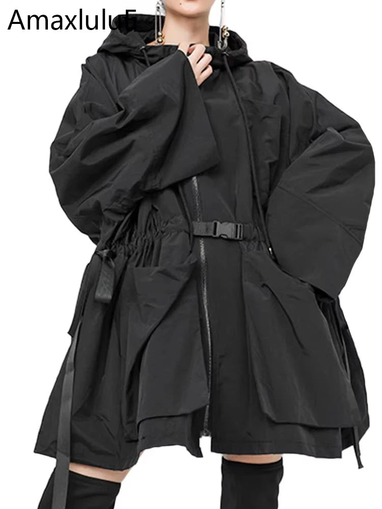 Amax luluE 2025 Fashion Korean Fall Ladies Loose Streetwear Womens Long Hooded Trench Coat Oversized Windbreaker Casual Clothes