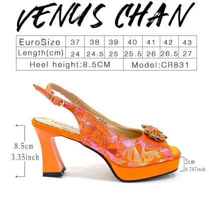 Venus Chan 2025 Elegant Peep-Toe Heels for Women - Perfect Italian Party Shoes & Bag Set with Sparkling Diamond Accents