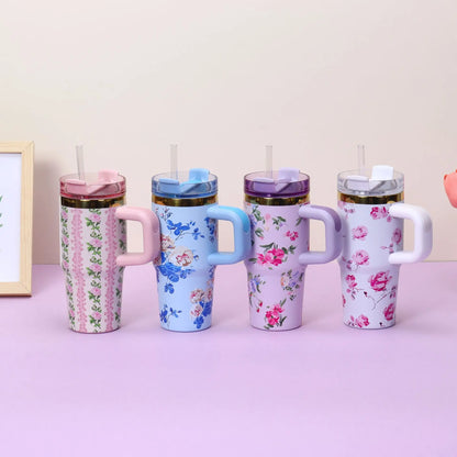 14oz Car Cup 304 Stainless Steel Insulated Travel Tumbler with Handle Straw Lid & Cold Retention for Vehicle, Office, Gifts