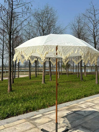 Outdoor fringed umbrella Bohemian wind beach umbrella Triangular fringed lace retro wind garden parasol