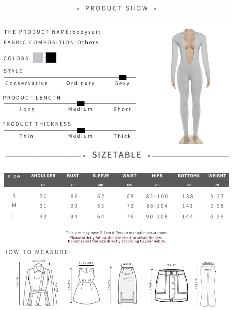 Nibber Backless Jumpsuit Women Deep v-Neck Long Sleeve Solid Skinny High Stretch Sexy Midnight Coquette Basis Wild Fall Outfits
