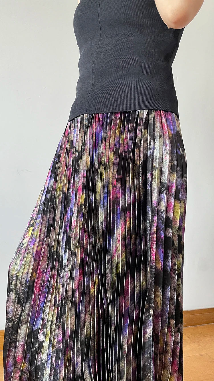 Polished Luster Lurex Midi Skirt Women's Shiny Metallic Luxury Pleated Skirt 2025 New In Boutique Clothing