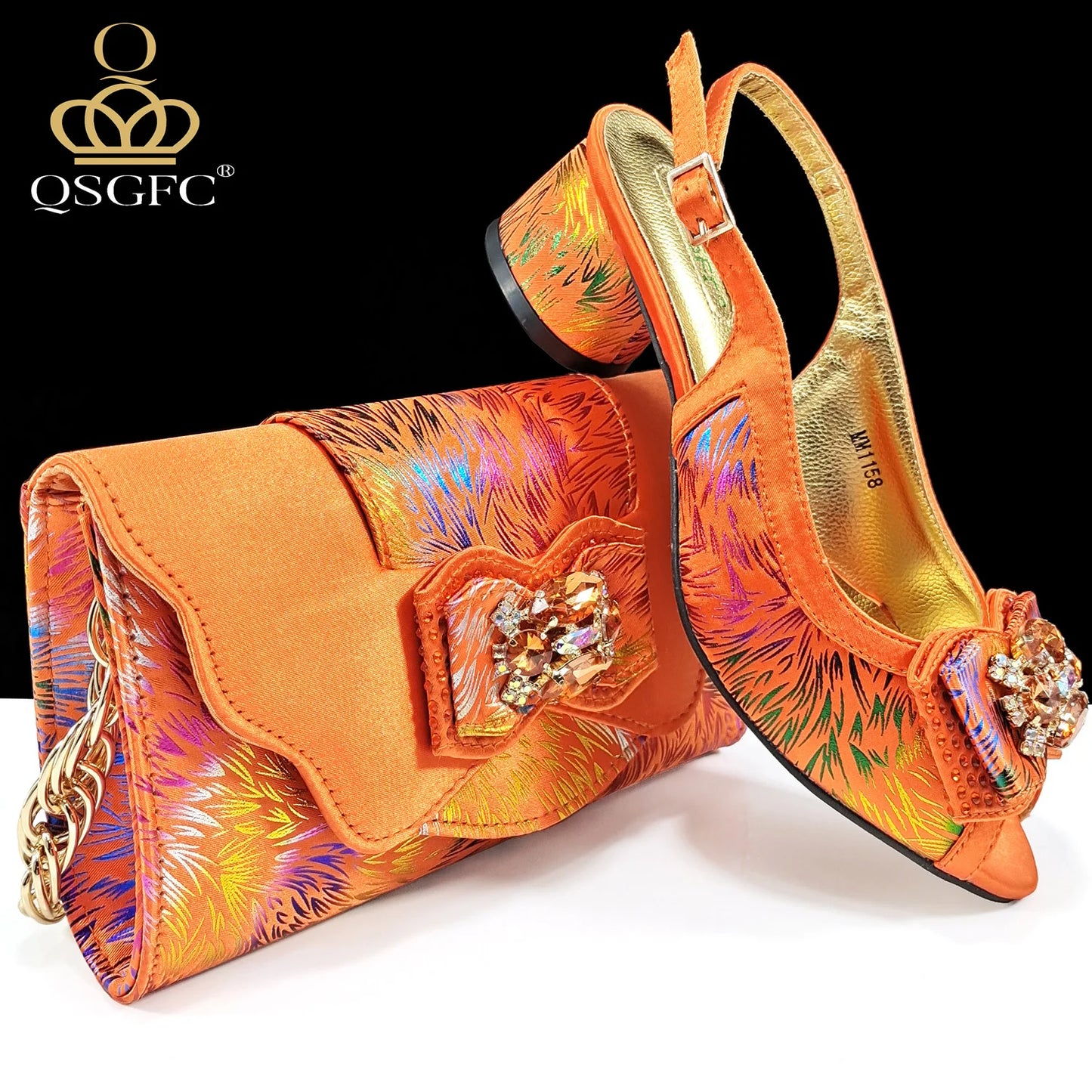 QSGFC New Design Nigerian Style Women Heels Shoes And Elegant Bag Set Color Matching Handbag Wedding Party Women Shoes
