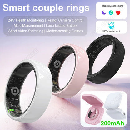 Smart Couple Ring Bluetooth Connection Multiple Sports Modes Pedometer Fitness Rings Heart Rate Sleep Monitoring 5ATM Waterproof