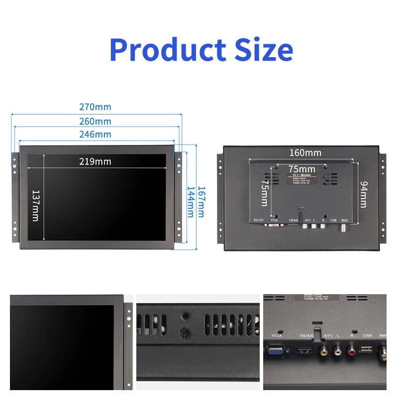 10.1 Inch 1920*1200 16:10 Metal Case Capacitive Touch Screen VESA Industrial Monitor With VGA HDMI BNC AV USB Port for CNC Kiosk