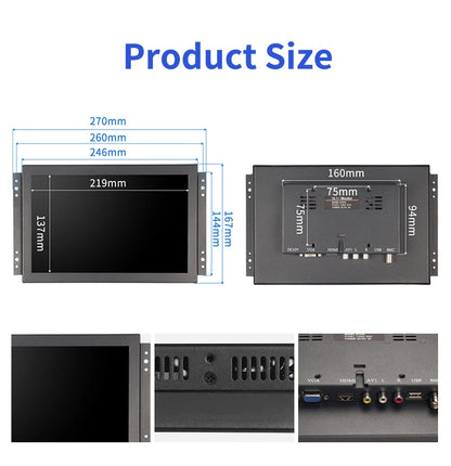 10.1 Inch 1920*1200 16:10 Metal Case Capacitive Touch Screen VESA Industrial Monitor With VGA HDMI BNC AV USB Port for CNC Kiosk