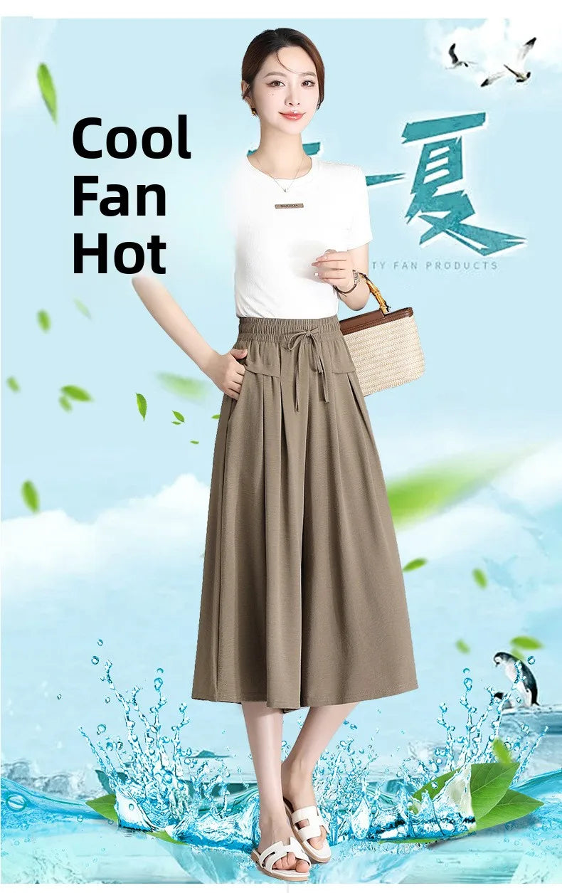 High Waist Wide Leg Seven-Foot Pants Women's Summer 2026 New Style Loose Comfortable Casual Trousers Skirt Pants