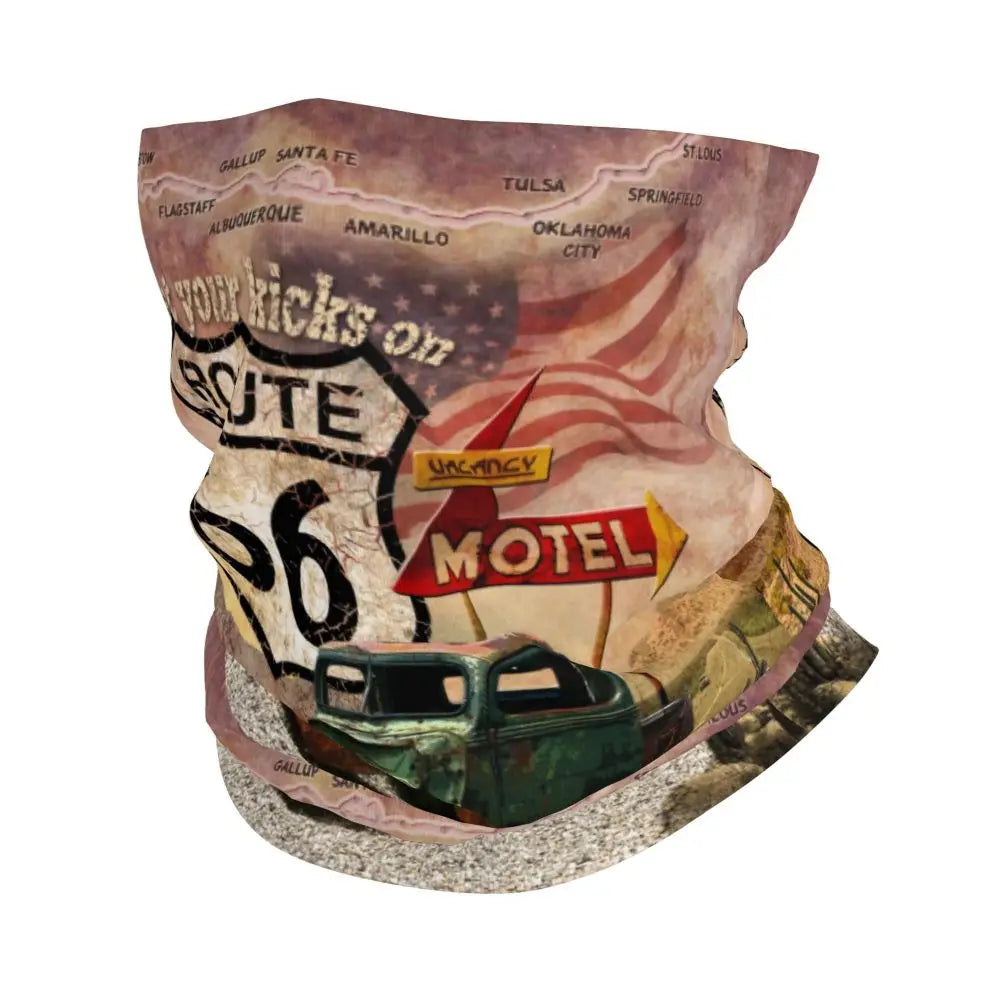 Custom Travel Motorcycle Ride Route 66 Bandana Winter Neck Warmer Windproof Wrap Face Scarf for Hiking Highways Gaiter Headband