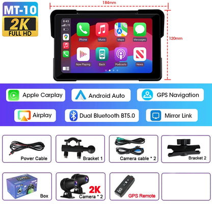 7 inch Portable Motorcycle Navigation Support 2K Camera  IPX7 Waterproof LCD Display For Wireless CarPlay Android Auto