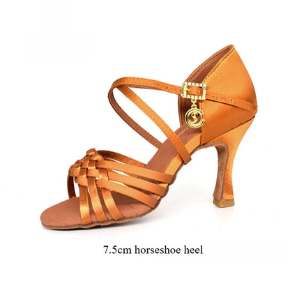 SW Latin Dance Premium Elegant Professional Women's Medium High Heel Soft Sole Ballroom Competition Dance Shoes for Practice