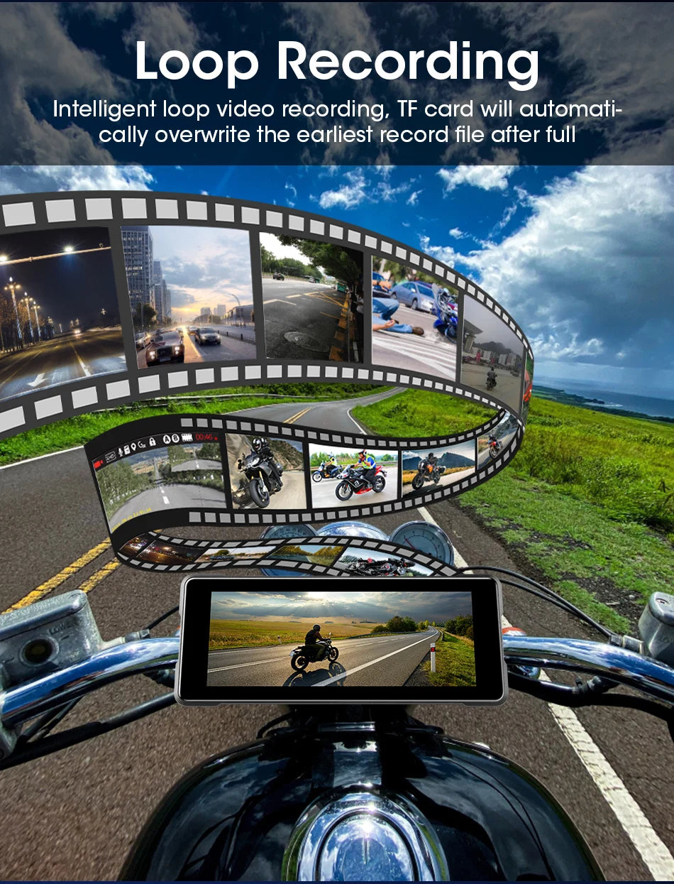 JMCQ 6.86'' Motorcycle DVR GPS Navigaton Wireless Carplay Android Auto Dash Cam IP67 Waterproof Dual Bluetooth Moto Monitor