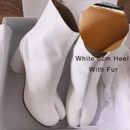 Luxury Brand Designer Tabi Split-toe Ankle Boots Women Genuine Leather Chunky Round Heel Short Boots 2024 Autumn Winter Shoes