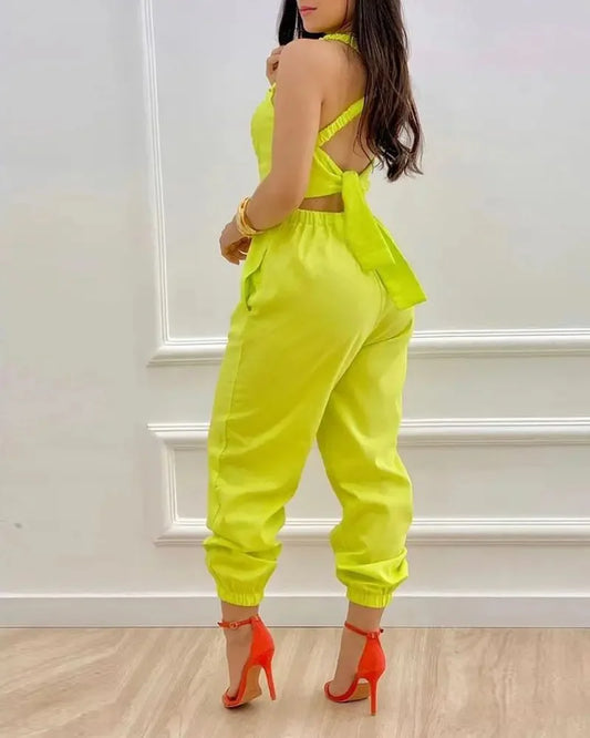 Elegant Women's jumpsuit 2024 Summer Fashion Strap Hollow Sexy Off waist Printed jumpsuit
