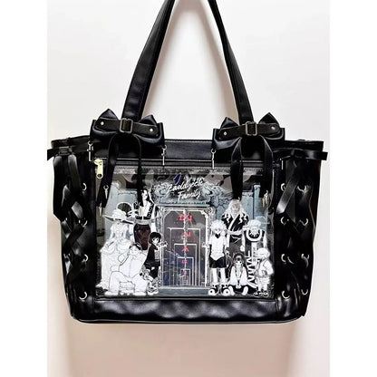 New Ribbon Cute Handbag for Women Large Capacity Transparent DIY Badge One-shoulder Tote Bag Japanese Sweet Girl Ulzzang Ita Bag