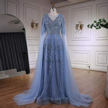 Luxury Elegant Rose Gold Beaded A Line Evening Dress with Cape Sleeves for Formal Party Serene Hill 2026 Customized CLA73056