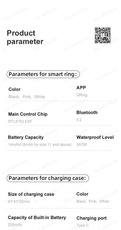 Smart Couple Ring Bluetooth Connection Multiple Sports Modes Pedometer Fitness Rings Heart Rate Sleep Monitoring 5ATM Waterproof