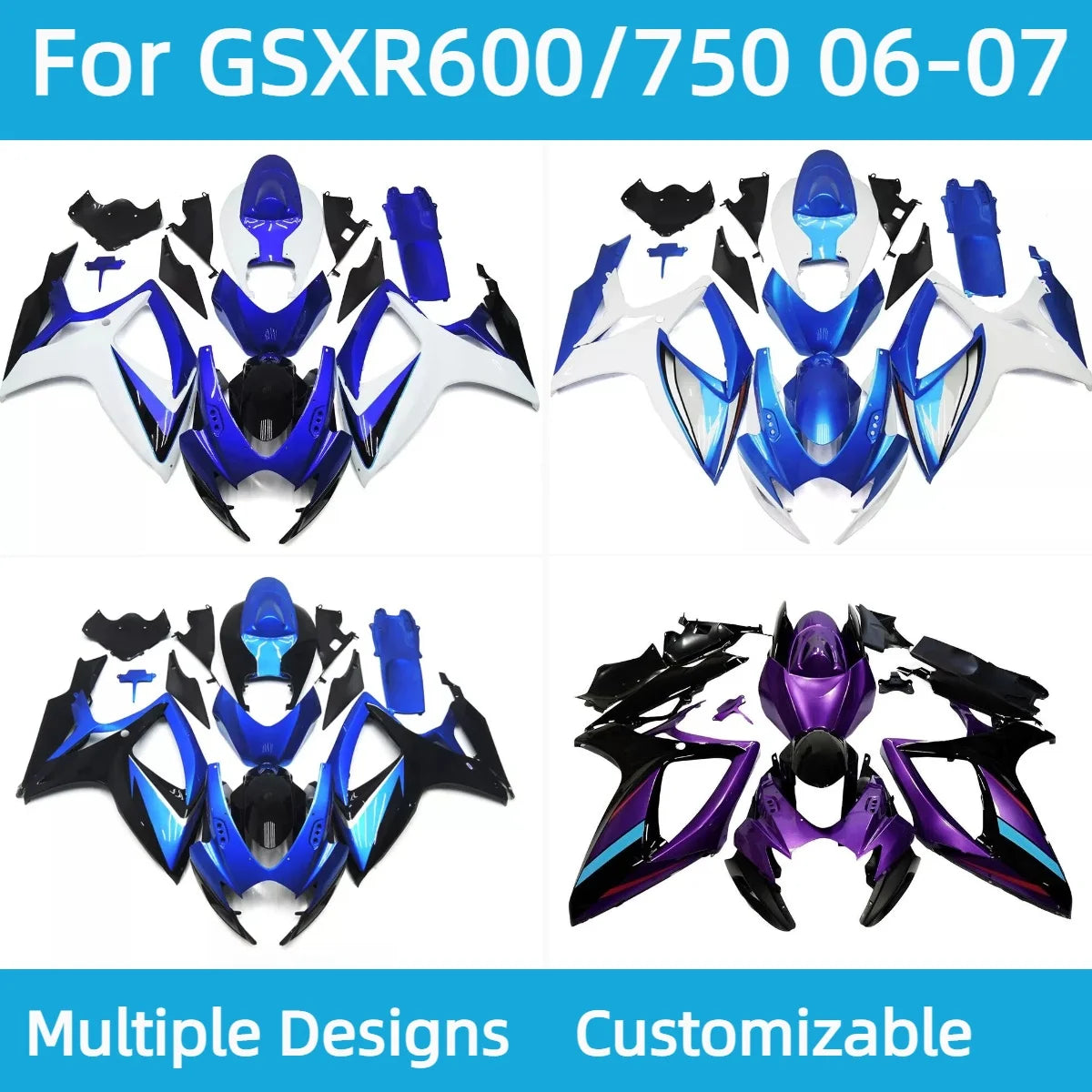 Motorcycle Fairings GSXR600 GSXR750 2006 2007 New Style Prime Injection Fairing Kit for GSXR 600 750 06 07