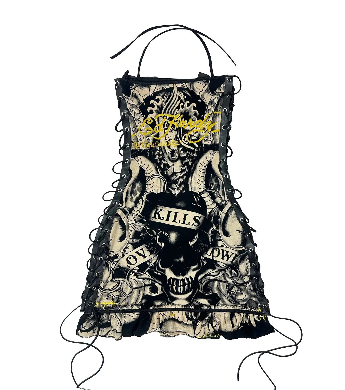 Joskaa Halter Printed Y2k Line Up Wacky Contrast Dress Women Gothic Party Sexy Hollow Bandage Halloween Makeup Dresses Outwear