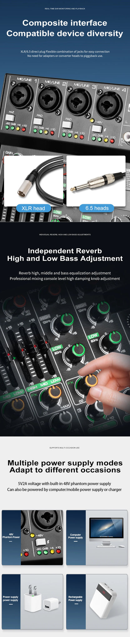 GAX-GT6  Professional 6-channel audio mixer, portable audio card, mixer，6-channel DJ controller/audio console mixer