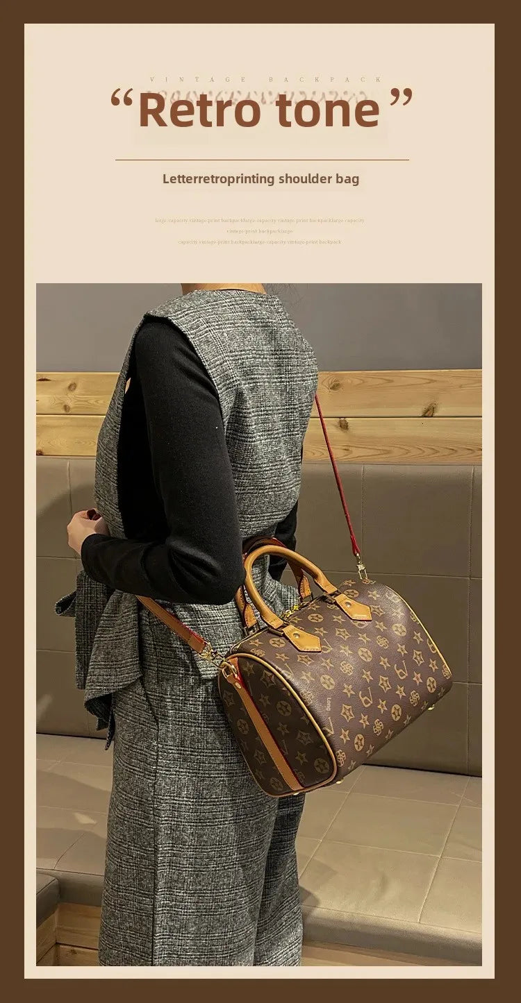 2024 Spring Summer New High-End Feelprinting Vintage Large Capacity Pillow Bag Fashionable Simple Commuting Crossbody Women's Ba