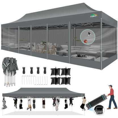 10x30 Pop  Canopy with Sidewalls, Heavy Duty Canopy with Mosquito Netting, Easy up Screen Party Tents for Parties Backyard Ou