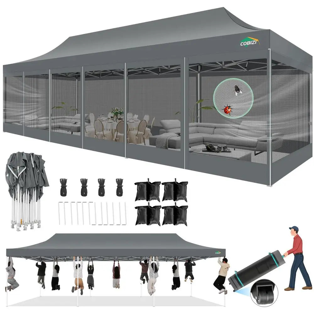 10x30 Pop  Canopy with Sidewalls, Heavy Duty Canopy with Mosquito Netting, Easy up Screen Party Tents for Parties Backyard Ou