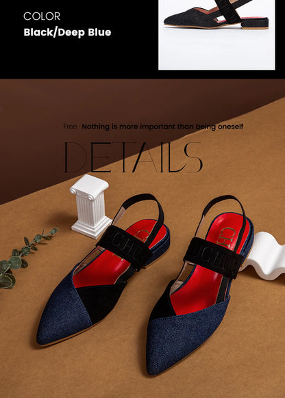 Fashionable Color Blocking Design with Denim Fabric Classic and Minimalist Women's Flat Shoes Exquisite Workmanship