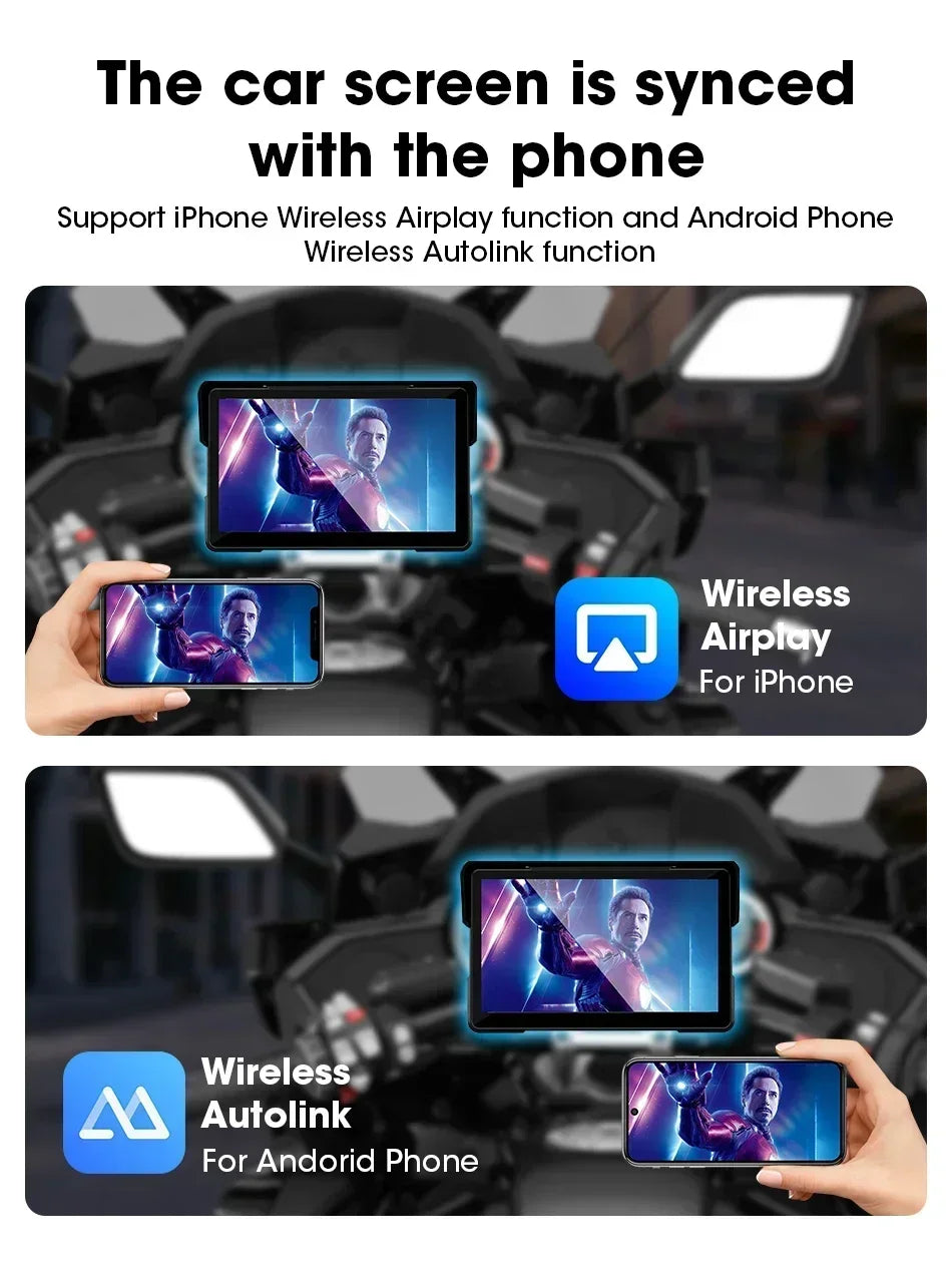 7 inch Portable Motorcycle Navigation Support 2K Camera  IPX7 Waterproof LCD Display For Wireless CarPlay Android Auto