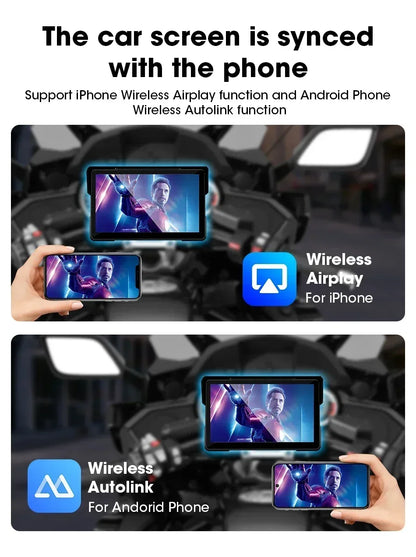 7 inch Portable Motorcycle Navigation Support 2K Camera  IPX7 Waterproof LCD Display For Wireless CarPlay Android Auto
