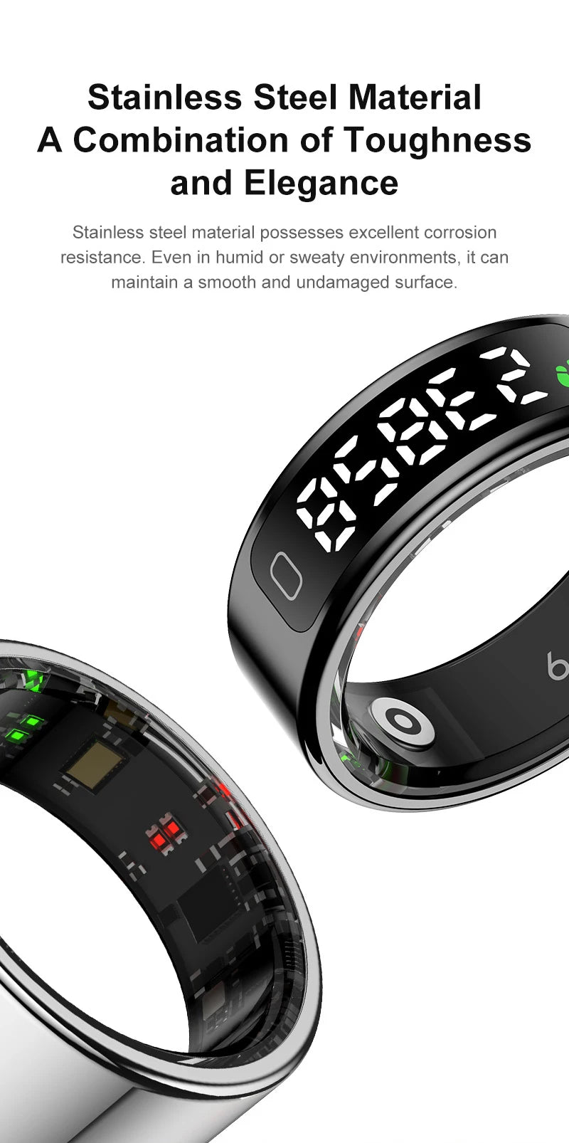 Touch Display Smart Ring R11C with Charging Box-1ATM Waterproof Step Health Tracker 5.2 BLE Heart Rate Blood Oxygen Monitor