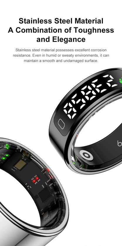 Touch Display Smart Ring R11C with Charging Box-1ATM Waterproof Step Health Tracker 5.2 BLE Heart Rate Blood Oxygen Monitor