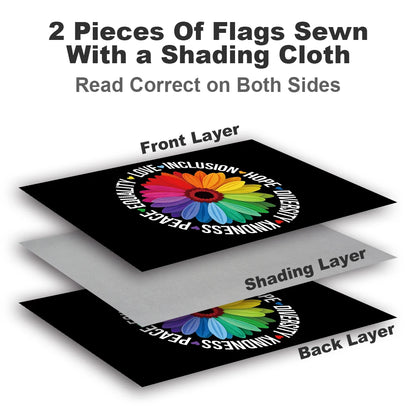 Rainbow Flower Kindness Diversity Flag Double Sided 3 Ply Polyester Banner Peace Equality Inclusive Pride Flag For Home & Yard