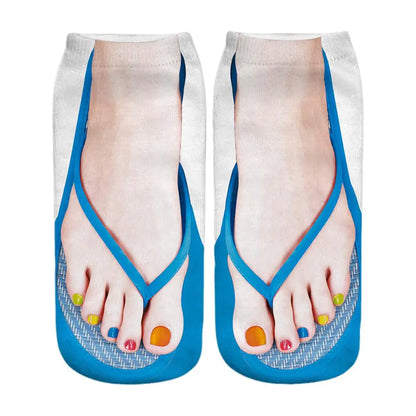 1 Pair 3D Printing Pattern Flip Flop Socks Funny Socks for Women Flip-flop Ankle Socks Low Cut Floor Socks Hosiery Novelty Gifts